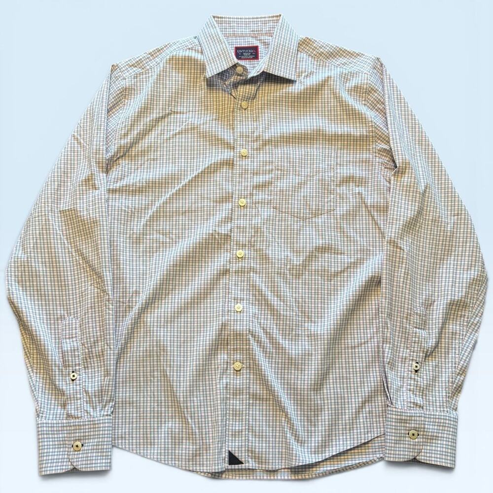 UNTUCKit Shirt Mens Medium Blue Check Slim Fit Button Front Long Sleeve Stretch